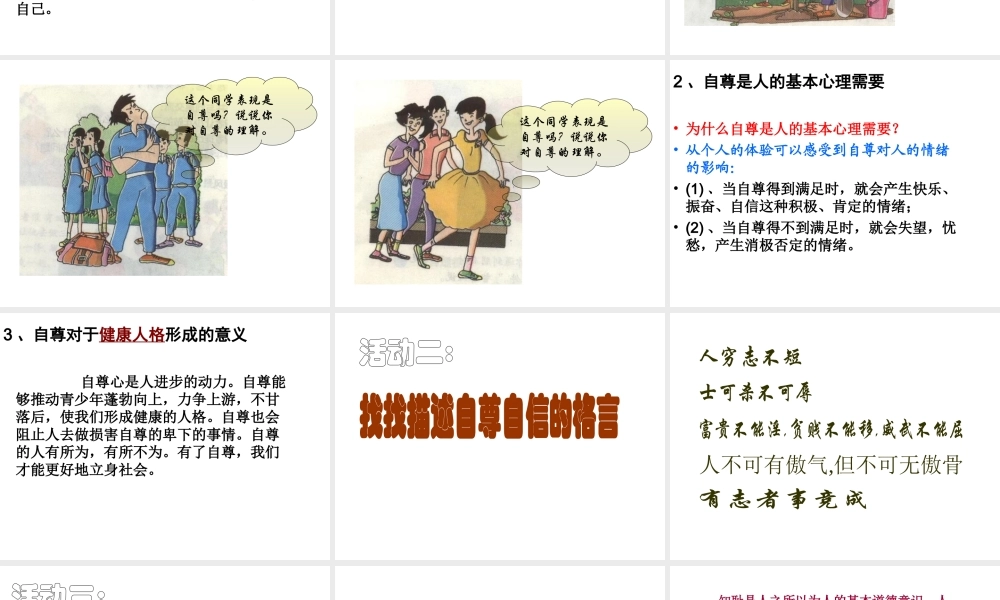 （水滴系列）（秋季版）七年级道德与法治上册 第三单元 生活告诉自己“我能行” 第五课 做自尊自爱的人 第1框 自尊自信我需要课件2 鲁人版六三制-鲁人版初中七年级上册政治课件