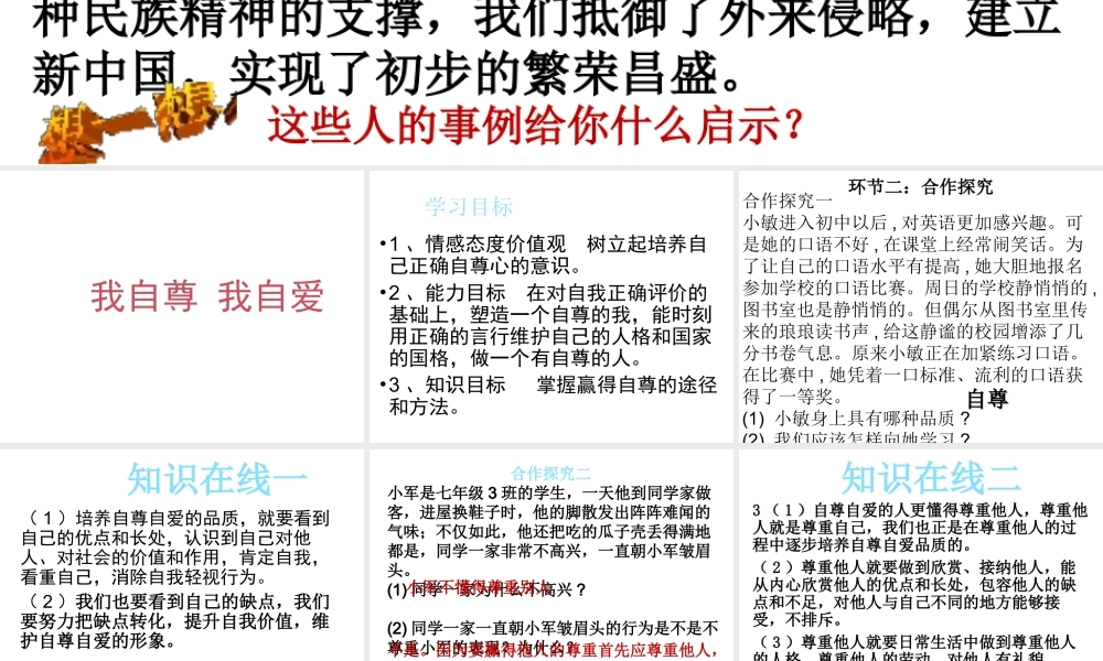 （水滴系列）（秋季版）七年级道德与法治上册 第三单元 生活告诉自己“我能行” 第五课 做自尊自爱的人 第2框 自尊自爱课件 鲁人版六三制-鲁人版初中七年级上册政治课件