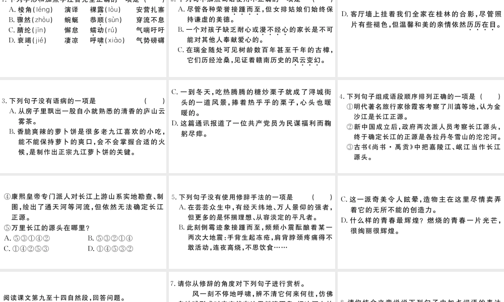 （江西专版）八年级语文下册 第五单元 18 在长江源头各拉丹冬习题课件 新人教版-新人教版初中八年级下册语文课件