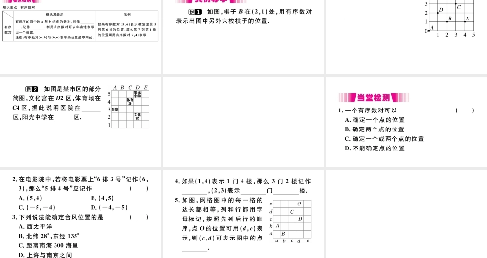 （江西专版）七年级数学下册 第七章 平面直角坐标系7.1 平面直角坐标系7.1.1 有序数对习题课件（新版）新人教版-（新版）新人教版初中七年级下册数学课件