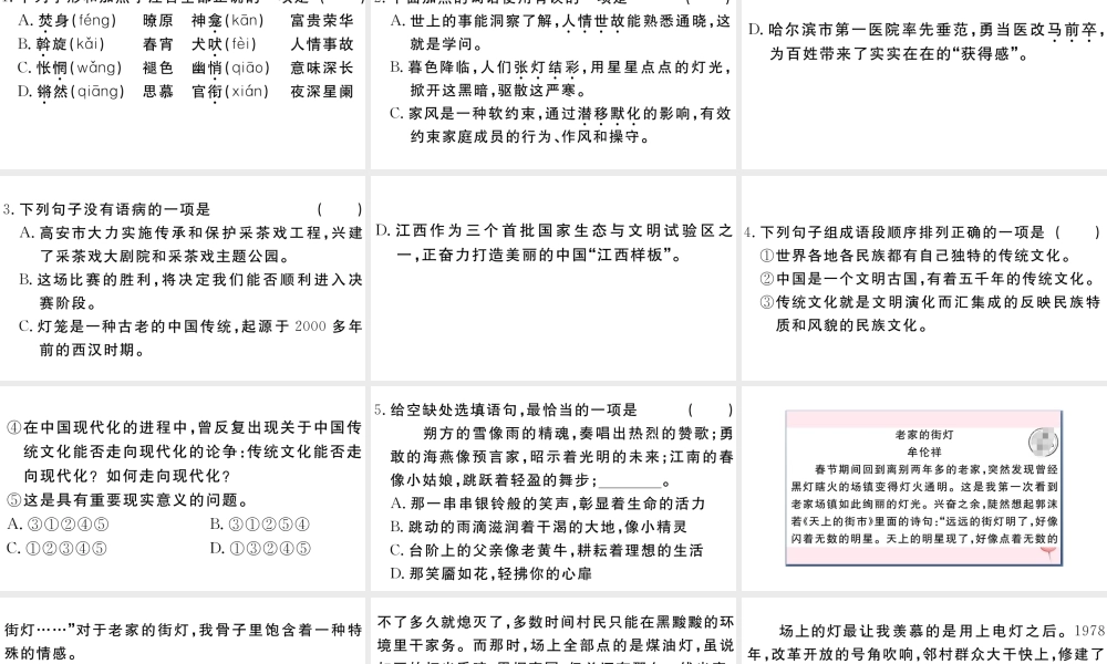 （江西专版）八年级语文下册 第一单元 4 灯笼习题课件 新人教版-新人教版初中八年级下册语文课件