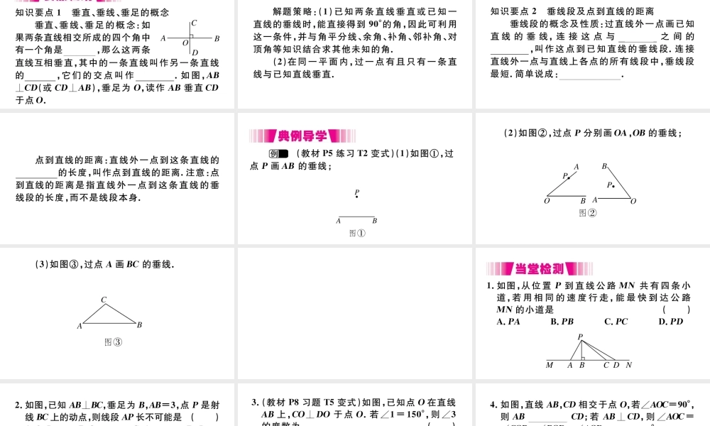 （江西专版）七年级数学下册 第五章 相交线与平行线5.1 相交线5.1.2 垂线习题课件（新版）新人教版-（新版）新人教版初中七年级下册数学课件