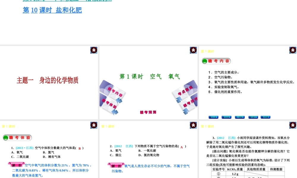 （江西专版）中考化学教材化总复习 主题一 身边的化学物质课件