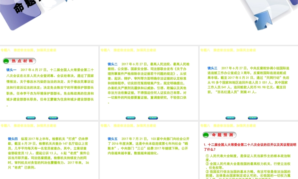 （江西专版）中考政治复习方案 第二部分 专题突破八 推进依法治国，加强民主建设课件-人教版初中九年级全册政治课件