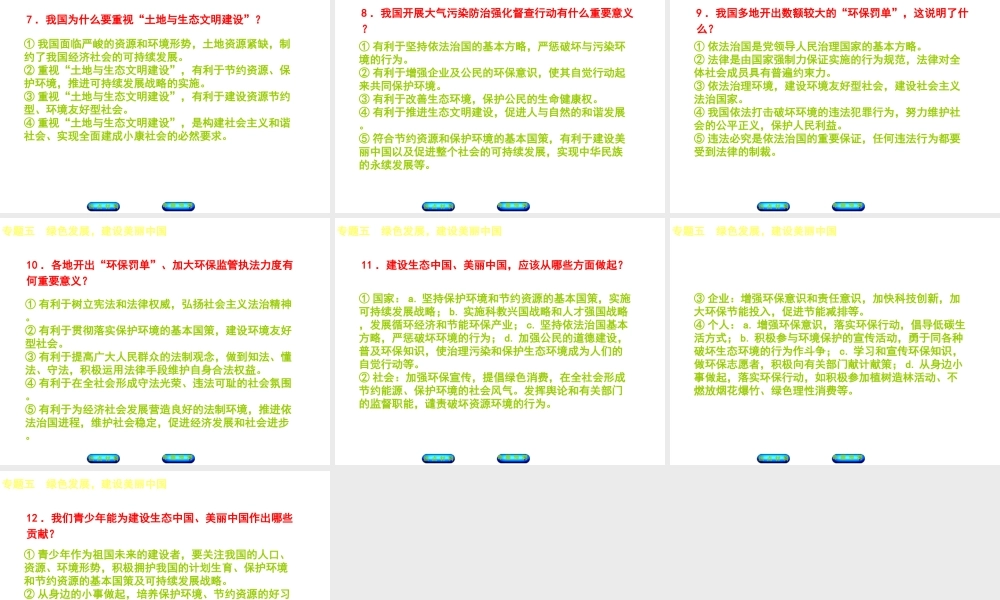 （江西专版）中考政治复习方案 第二部分 专题突破五 绿色发展，建设美丽中国课件-人教版初中九年级全册政治课件