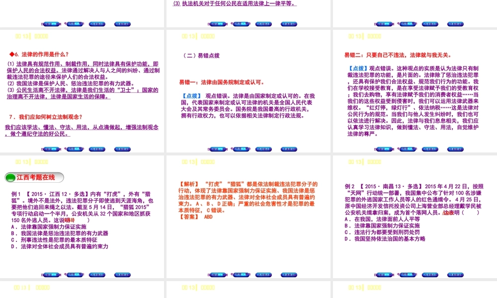 （江西专版）中考政治复习方案 第二单元 法律与秩序 考点13 规则与法律教材梳理课件-人教版初中九年级全册政治课件