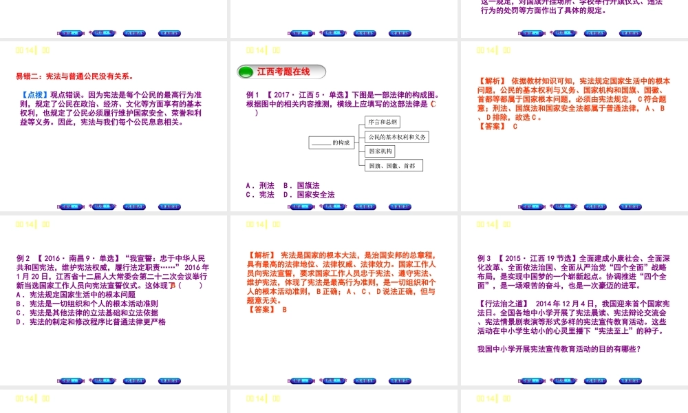 （江西专版）中考政治复习方案 第二单元 法律与秩序 考点14 宪法教材梳理课件-人教版初中九年级全册政治课件