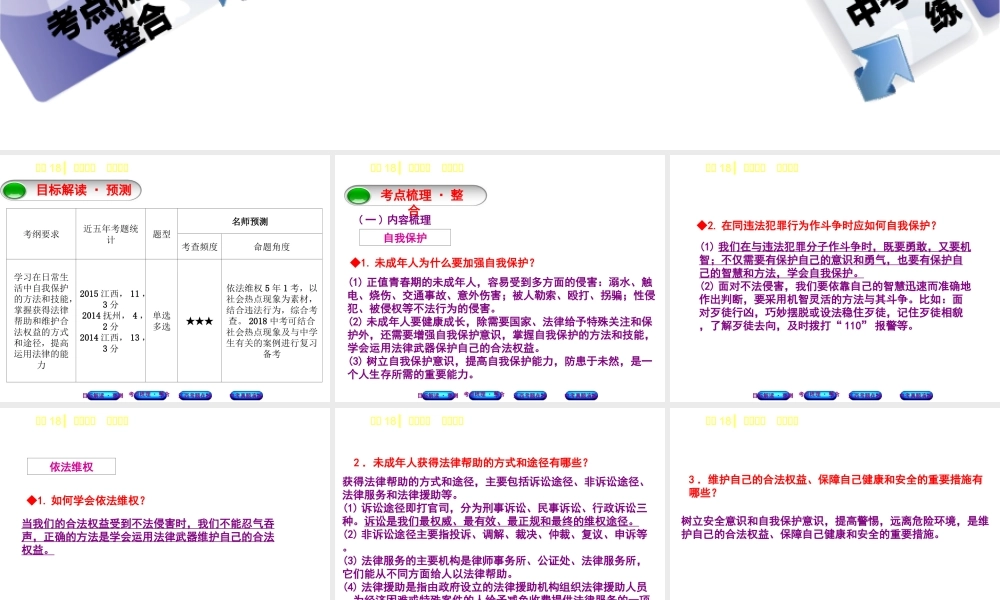 （江西专版）中考政治复习方案 第二单元 法律与秩序 考点18 自我保护 依法维权教材梳理课件-人教版初中九年级全册政治课件