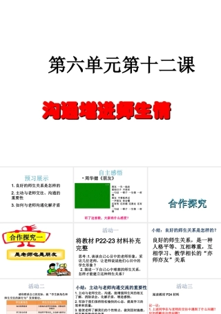 （水滴系列）（秋季版）七年级道德与法治下册 第六单元 相逢是首歌 第12课 我和老师交朋友 第2框 沟通增进师生情课件 鲁人版六三制-鲁人版初中七年级下册政治课件