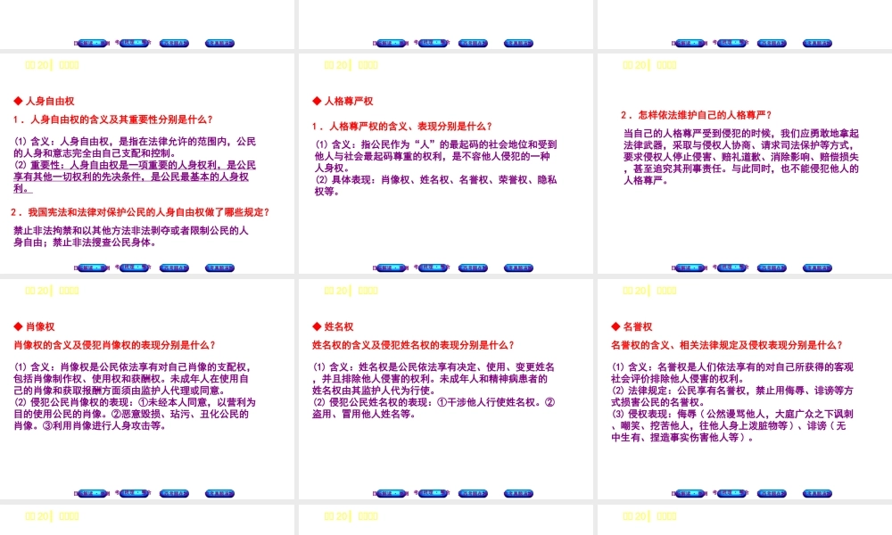（江西专版）中考政治复习方案 第二单元 法律与秩序 考点20 人身权利教材梳理课件-人教版初中九年级全册政治课件
