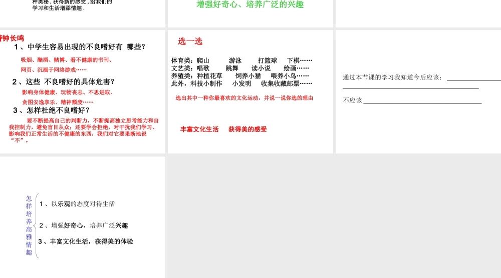 （水滴系列）（秋季版）七年级道德与法治下册 第七单元 心中拥有灿烂阳光 第14课 过富有情趣的生活 第2框 追求高雅情趣课件 鲁人版六三制-鲁人版初中七年级下册政治课件