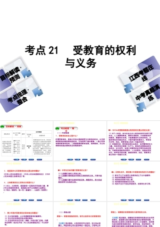 （江西专版）中考政治复习方案 第二单元 法律与秩序 考点21 受教育的权利与义务教材梳理课件-人教版初中九年级全册政治课件