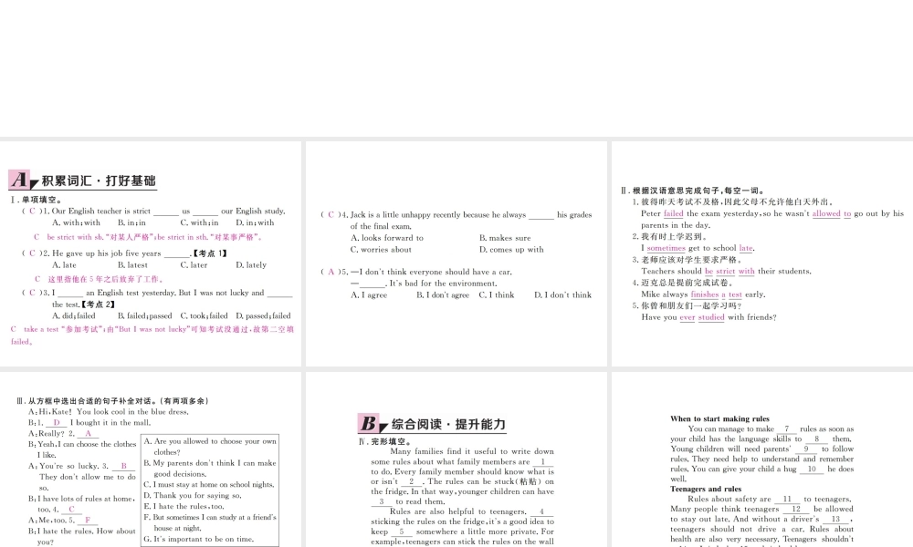 （江西专用）秋九年级英语全册 Unit 7 Teenagers should be allowed to choose their own clothes（第4课时）习题课件 （新版）人教新目标版-（新版）人教新目标版初中九年级全册英语课件