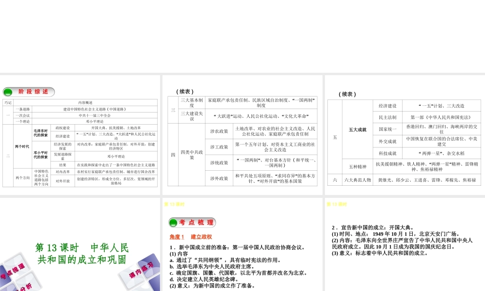 （江西专版）中考历史复习 第1部分 教材梳理篇 第三单元 中国现代史 第13课时 中华人民共和国的成立和巩固课件-人教版初中九年级全册历史课件