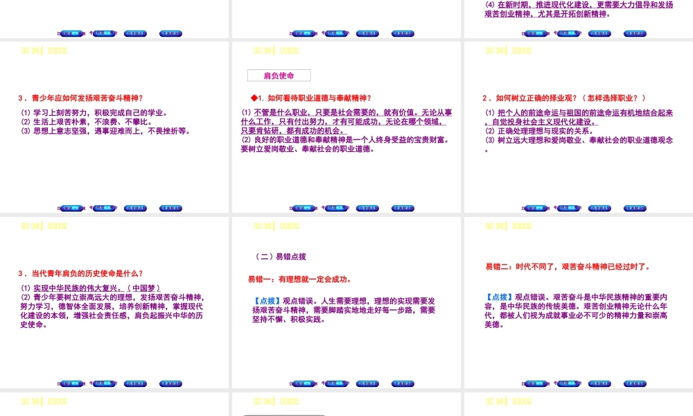 （江西专版）中考政治复习方案 第三单元 国情与责任 考点36 理想与奋斗教材梳理课件-人教版初中九年级全册政治课件
