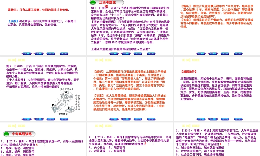 （江西专版）中考政治复习方案 第三单元 国情与责任 考点36 理想与奋斗教材梳理课件-人教版初中九年级全册政治课件