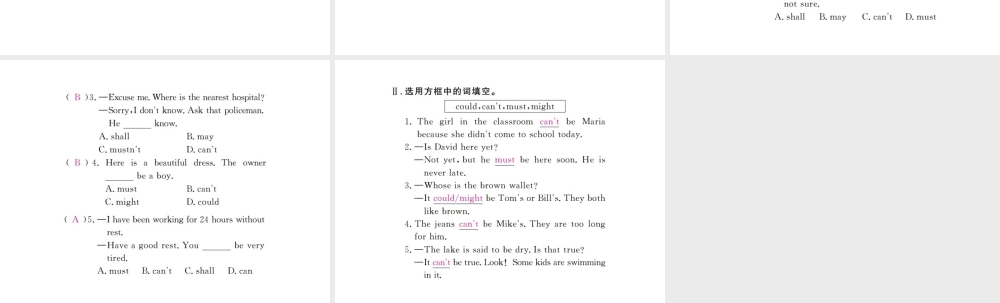 （江西专用）秋九年级英语全册 Unit 8 It must belong to Carla（第3课时）习题课件 （新版）人教新目标版-（新版）人教新目标版初中九年级全册英语课件