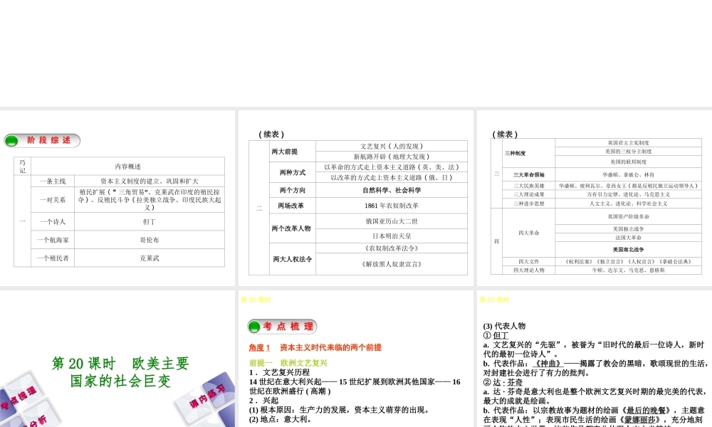 （江西专版）中考历史复习 第1部分 教材梳理篇 第五单元 世界近代史 第20课时 欧美主要国家的社会巨变课件-人教版初中九年级全册历史课件
