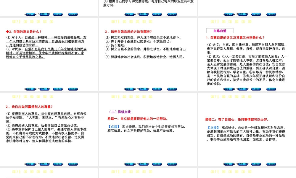 （江西专版）中考政治复习方案 第一单元 心理与品德 考点7 自信 自立 自强 自尊 自爱教材梳理课件-人教版初中九年级全册政治课件