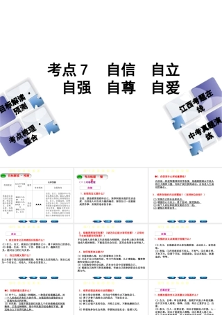 （江西专版）中考政治复习方案 第一单元 心理与品德 考点7 自信 自立 自强 自尊 自爱教材梳理课件-人教版初中九年级全册政治课件
