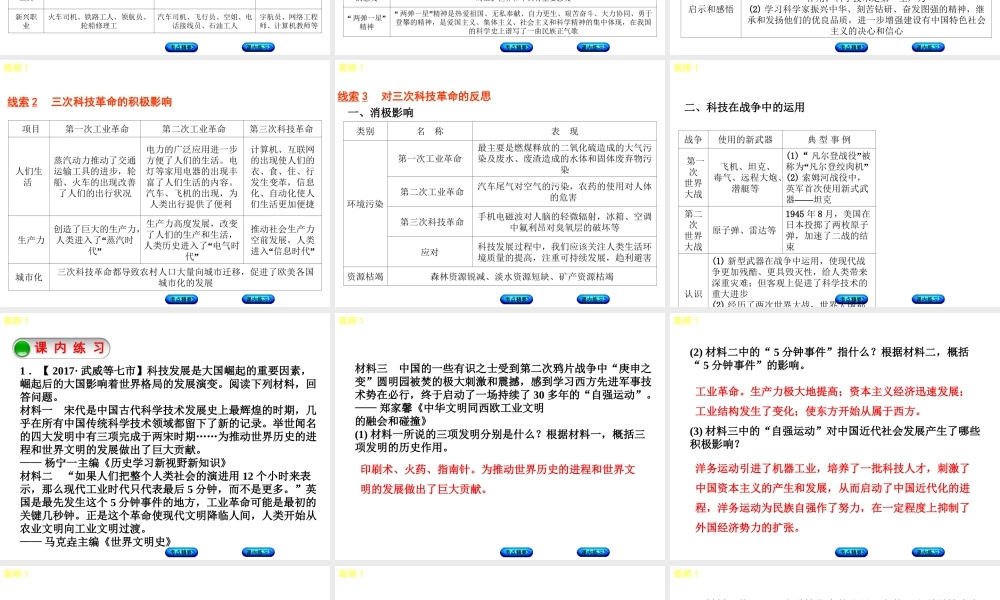 （江西专版）中考历史复习 第2部分 专题突破篇 第三团块 体现“社会主义核心价值观”的高频考点 高频1 科学技术的发展及反思课件-人教版初中九年级全册历史课件