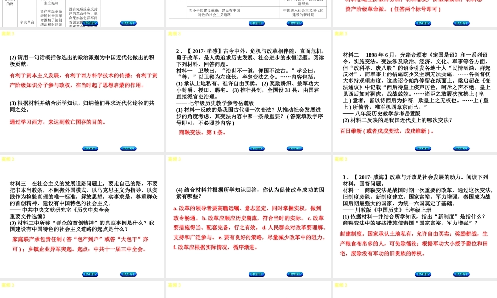 （江西专版）中考历史复习 第2部分 专题突破篇 第三团块 体现“社会主义核心价值观”的高频考点 高频3 改革和制度创新课件-人教版初中九年级全册历史课件