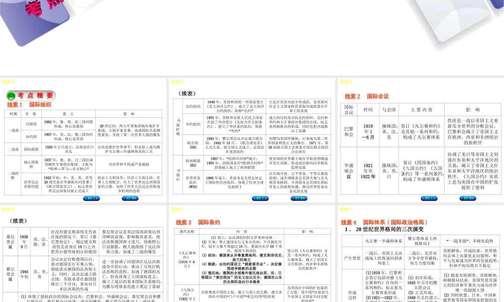 （江西专版）中考历史复习 第2部分 专题突破篇 第三团块 体现“社会主义核心价值观”的高频考点 高频6 近现代国际关系史课件-人教版初中九年级全册历史课件