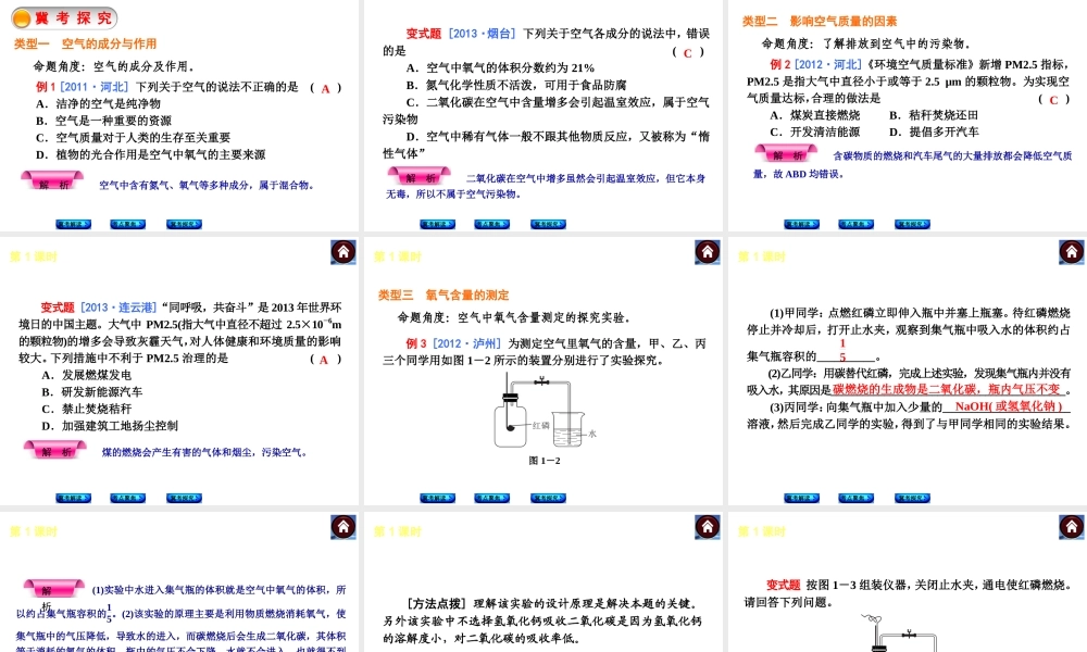 （河北专版）2014中考化学复习方案 第1课时 我们周围的空气课件（冀考解读 +考点聚焦+冀考探究，含2013试题）