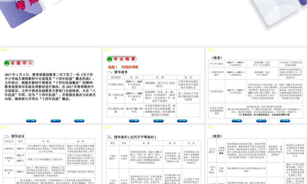 （江西专版）中考历史复习 第2部分 专题突破篇 第一团块 周年纪念 周年二 纪念抗日战争全面爆发—七七事变80周年(-)课件-人教版初中九年级全册历史课件