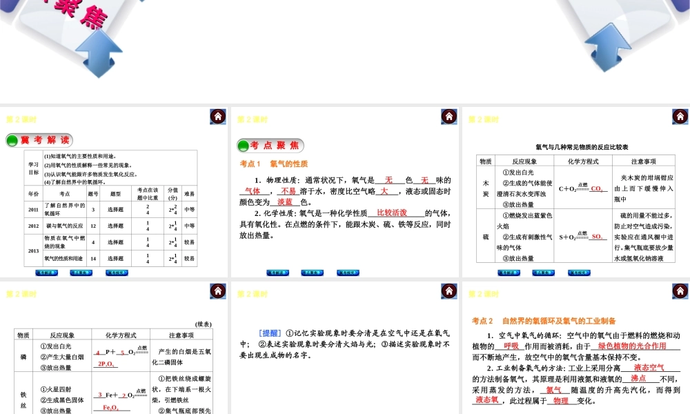 （河北专版）2014中考化学复习方案 第2课时 氧气的性质与制取课件（冀考解读 +考点聚焦+冀考探究，含2013试题）