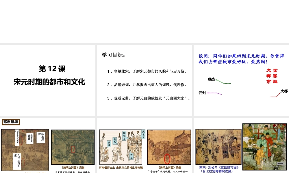 （水滴系列）（秋季版）七年级历史下册 第12课 宋元时期的都市和文化课件1 新人教版-新人教版初中七年级下册历史课件