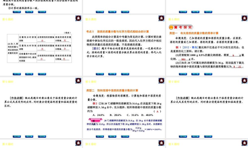 （河北专版）2014中考化学复习方案 第6课时 溶质的质量分数及计算课件（冀考解读 +考点聚焦+冀考探究，含2013试题）