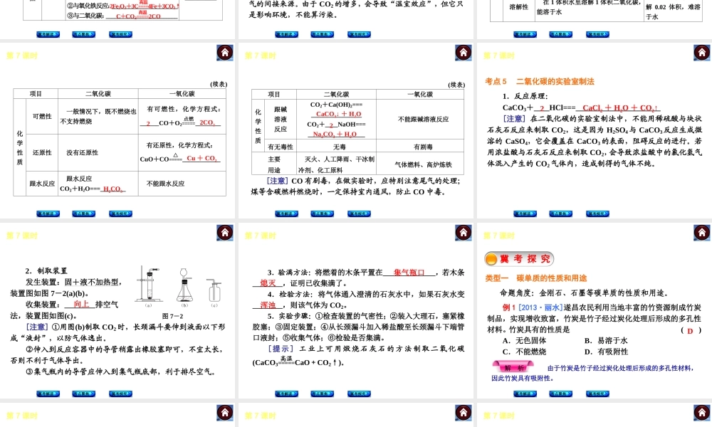 （河北专版）2014中考化学复习方案 第7课时 碳和碳的氧化物课件（冀考解读 +考点聚焦+冀考探究，含2013试题）