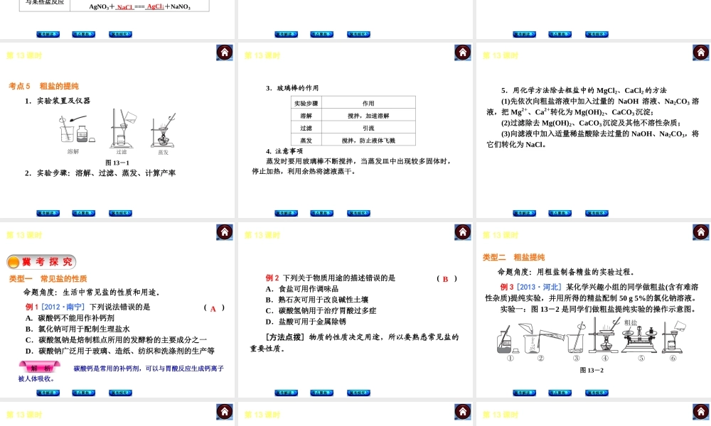 （河北专版）2014中考化学复习方案 第13课时 生活中常见的盐课件（冀考解读 +考点聚焦+冀考探究，含2013试题）