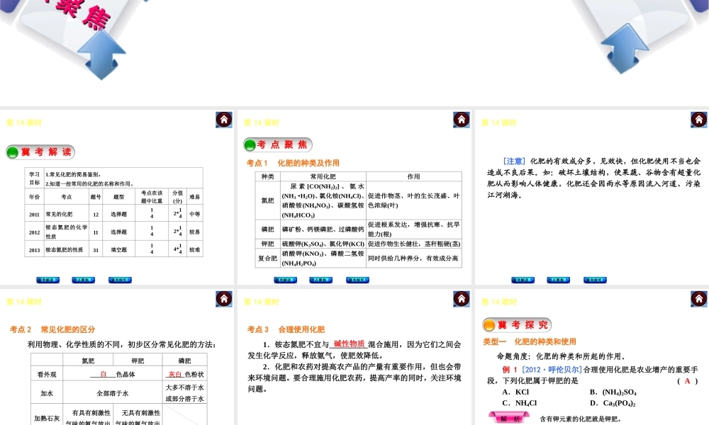（河北专版）2014中考化学复习方案 第14课时 化学肥料课件（冀考解读 +考点聚焦+冀考探究，含2013试题）
