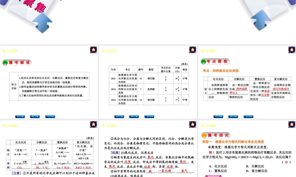 （河北专版）2014中考化学复习方案 第19课时 认识几种化学反应课件（冀考解读 +考点聚焦+冀考探究，含2013试题）