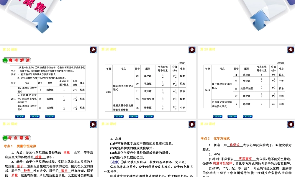 （河北专版）2014中考化学复习方案 第20课时 质量守恒定律 和化学方程式课件（冀考解读 +考点聚焦+冀考探究，含2013试题）