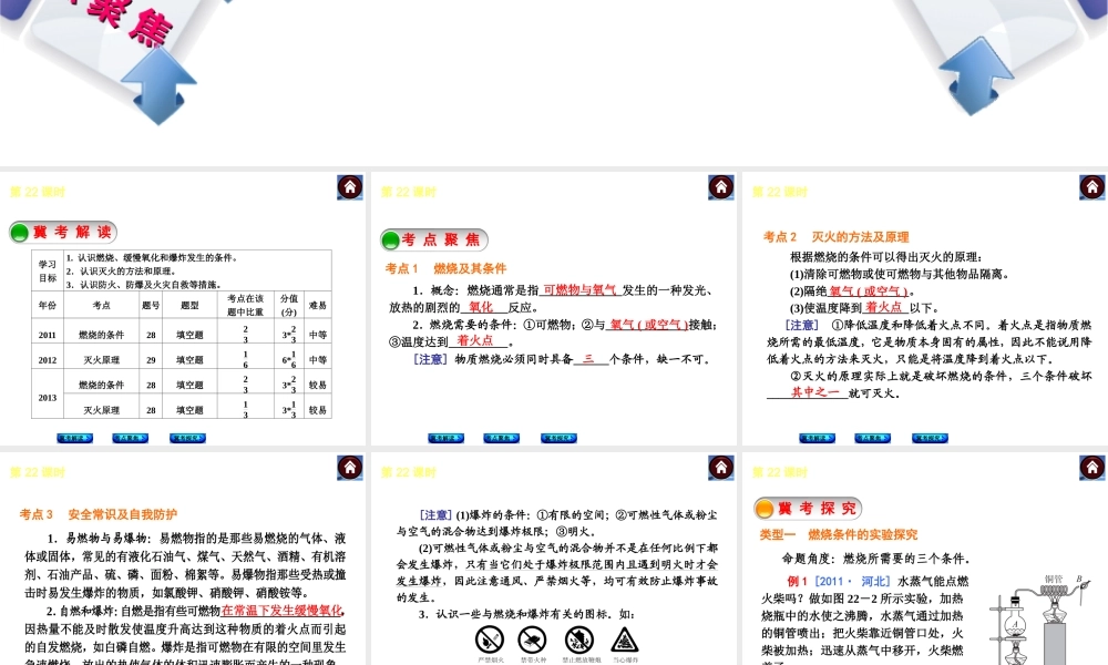 （河北专版）2014中考化学复习方案 第22课时 燃烧和灭火课件（冀考解读 +考点聚焦+冀考探究，含2013试题）