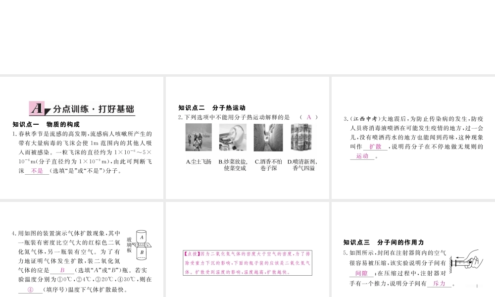 （江西专用）九年级物理全册 第13章 内能 第1节 分子热运动同步练习课件 （新版）新人教版-（新版）新人教版初中九年级全册物理课件