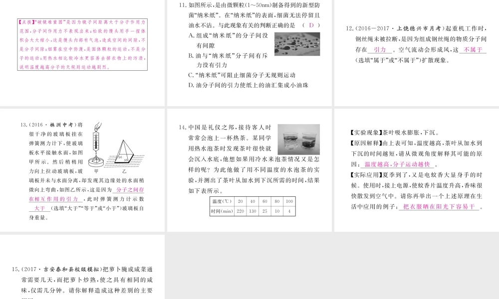 （江西专用）九年级物理全册 第13章 内能 第1节 分子热运动同步练习课件 （新版）新人教版-（新版）新人教版初中九年级全册物理课件