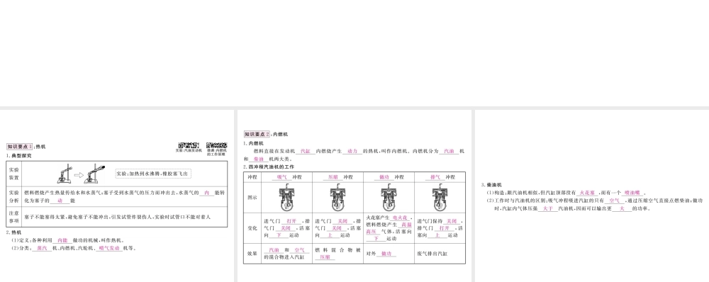（江西专用）九年级物理全册 第14章 内能的利用 第1节 热机笔记本课件 （新版）新人教版-（新版）新人教版初中九年级全册物理课件