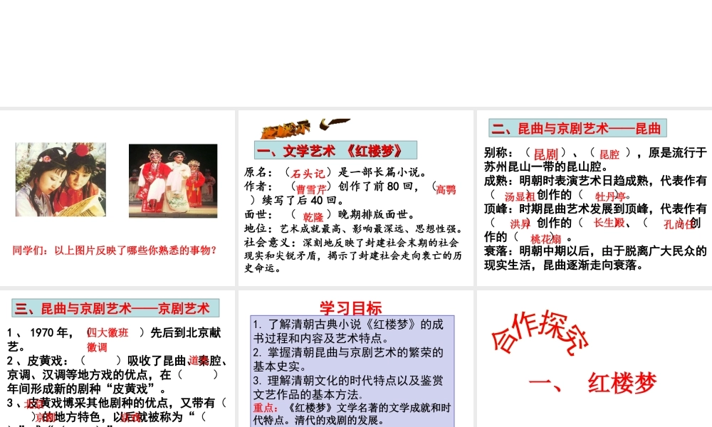 （水滴系列）（秋级历史下册 第21课 清朝前期的文学艺术课件 新人教版-新人教级下册历史课件