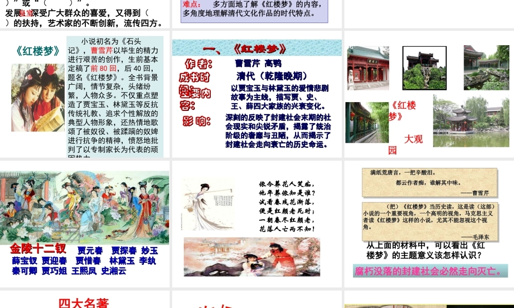 （水滴系列）（秋级历史下册 第21课 清朝前期的文学艺术课件 新人教版-新人教级下册历史课件