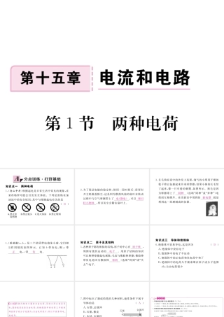 （江西专用）九年级物理全册 第15章 电流和电路 第1节 两种电荷同步练习课件 （新版）新人教版-（新版）新人教版初中九年级全册物理课件