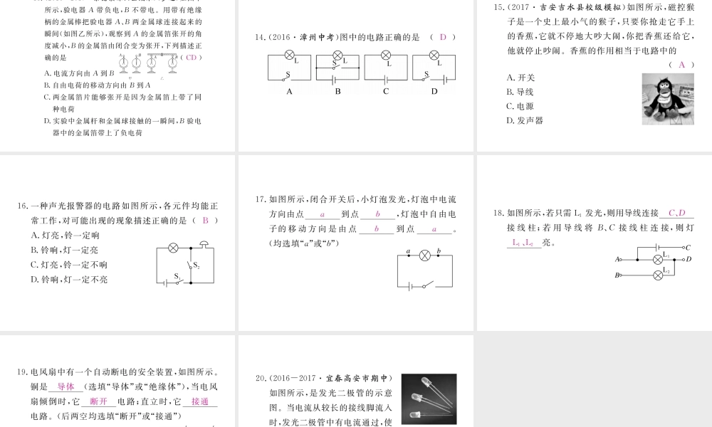 （江西专用）九年级物理全册 第15章 电流和电路 第2节 电流和电路同步练习课件 （新版）新人教版-（新版）新人教版初中九年级全册物理课件
