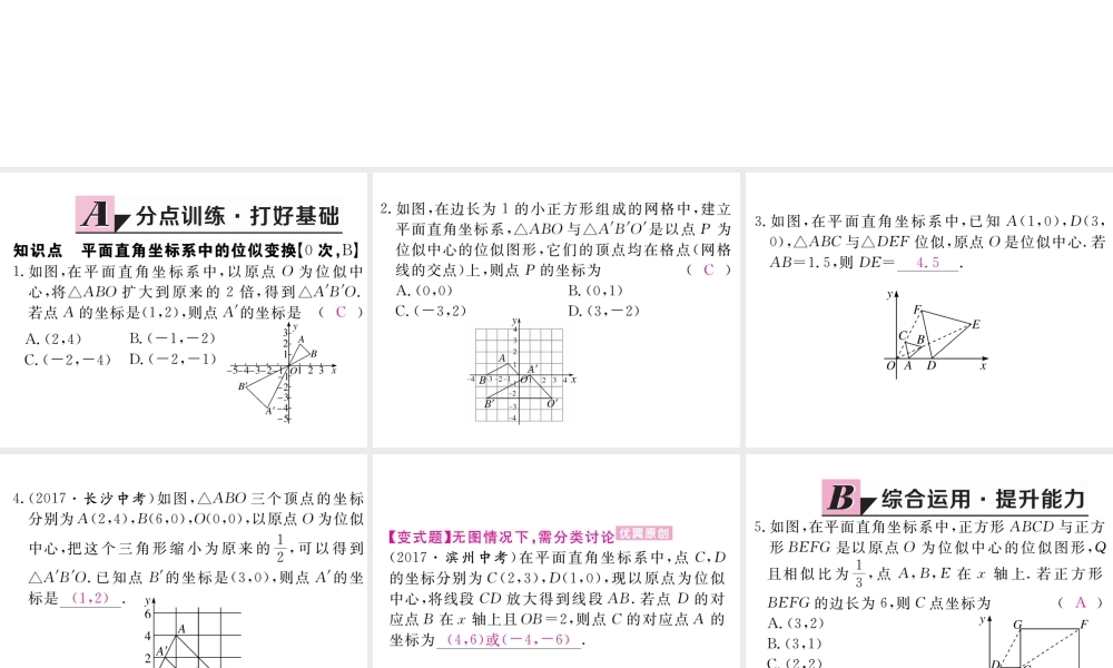 （江西专版）秋九年级数学上册 第四章 图形的相似 4.8 图形的位似 第2课时 平面直角坐标系中的位似变换习题讲评课件 （新版）北师大版-（新版）北师大版初中九年级上册数学课件
