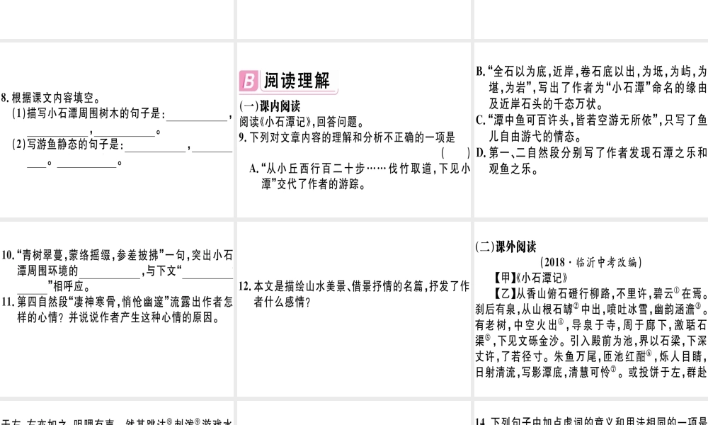 （江西专版）春八年级语文下册 第三单元 10 小石潭记习题课件 新人教版-新人教版初中八年级下册语文课件