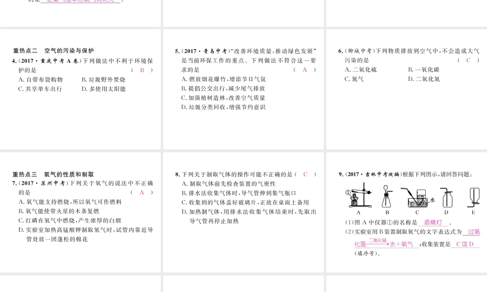 （江西专版）秋九年级化学上册 第2单元 我们周围的空气重热点、易错点突破作业课件 （新版）新人教版-（新版）新人教版初中九年级上册化学课件