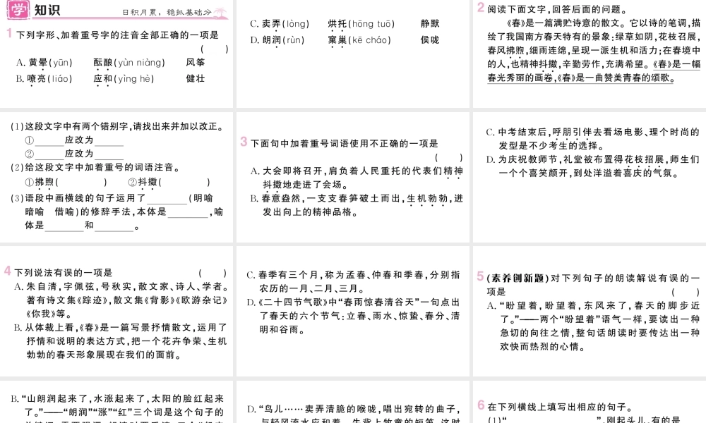（河北专版）七年级语文上册 第一单元 1 春课件 新人教版-新人教版初中七年级上册语文课件