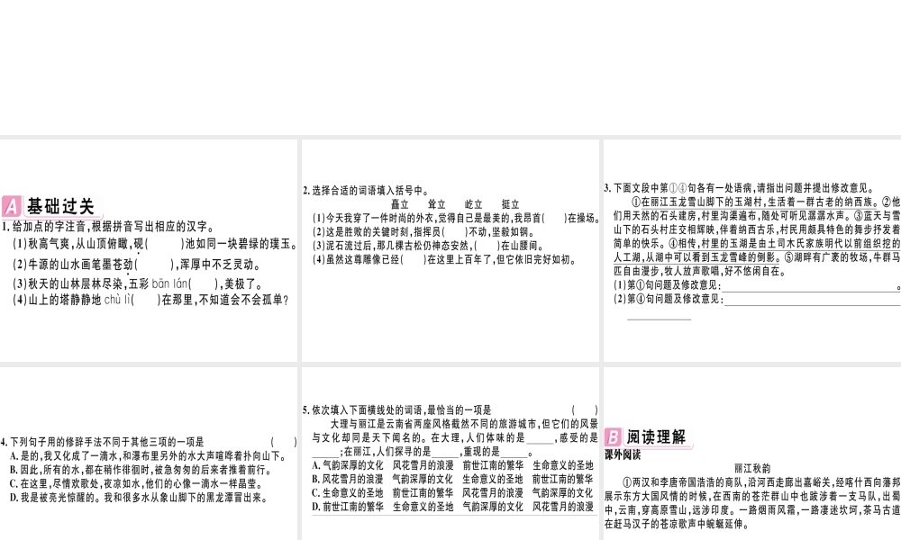 （江西专版）春八年级语文下册 第五单元 20 一滴水经过丽江习题课件 新人教版-新人教版初中八年级下册语文课件